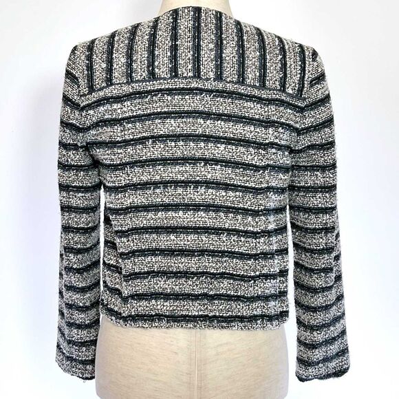 LOFT Stripe Cropped Tweed Jacket Sz 0 - Picture 4 of 8